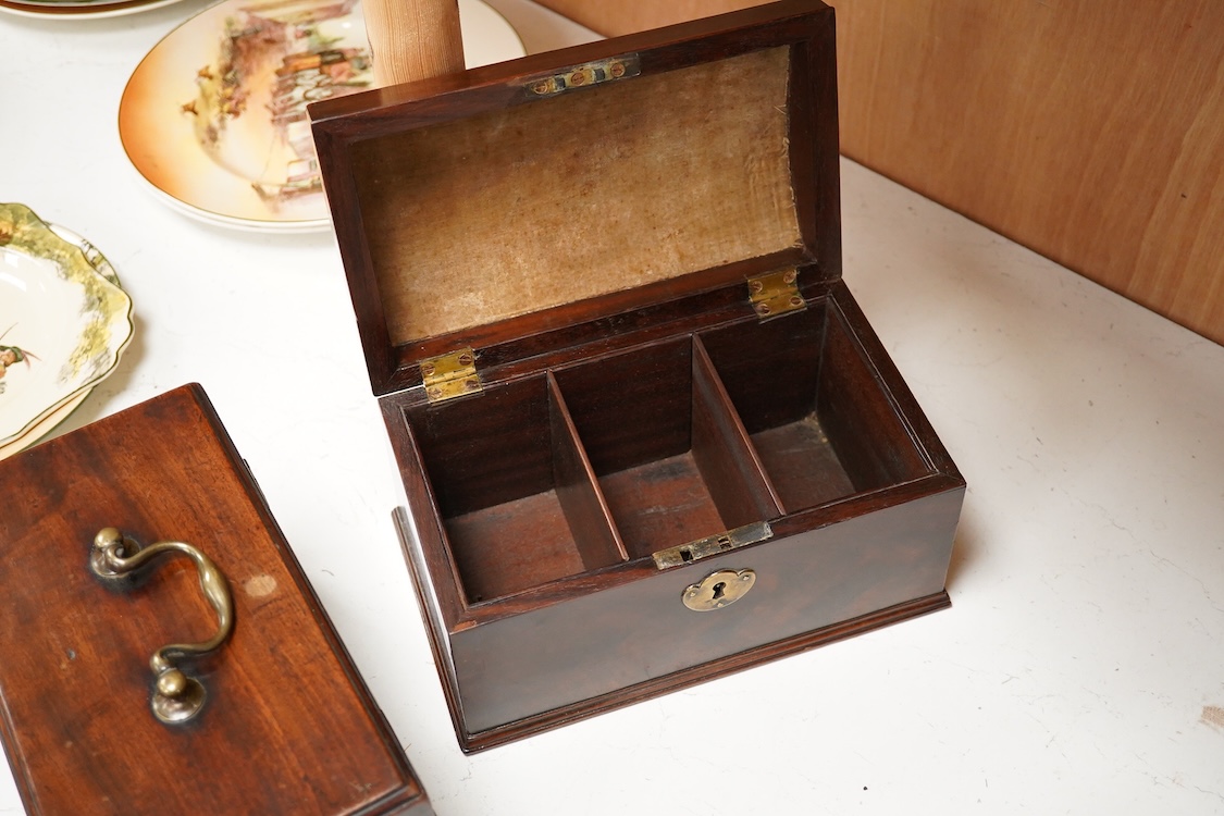 A George III mahogany dome-top tea caddy, together with another, 23cm wide
